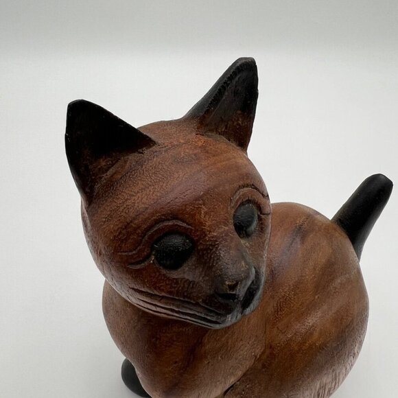 Siamese wood wooden carved cat kitten tail up sitting folk art handmade - Picture 9 of 12
